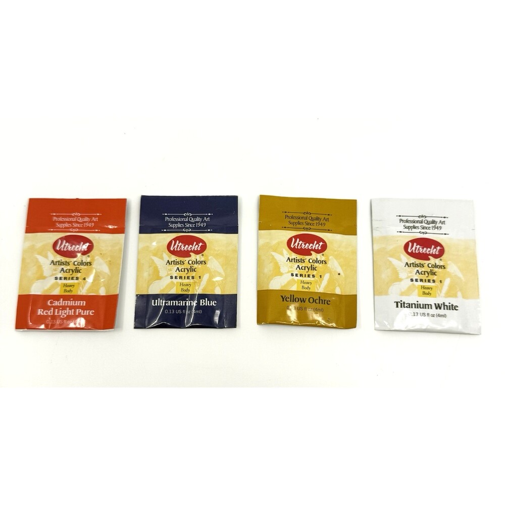 4x Utrecht Artist Oil Paint Sample .13 Oz Tita White Ultram Blue Yellow Cad Red